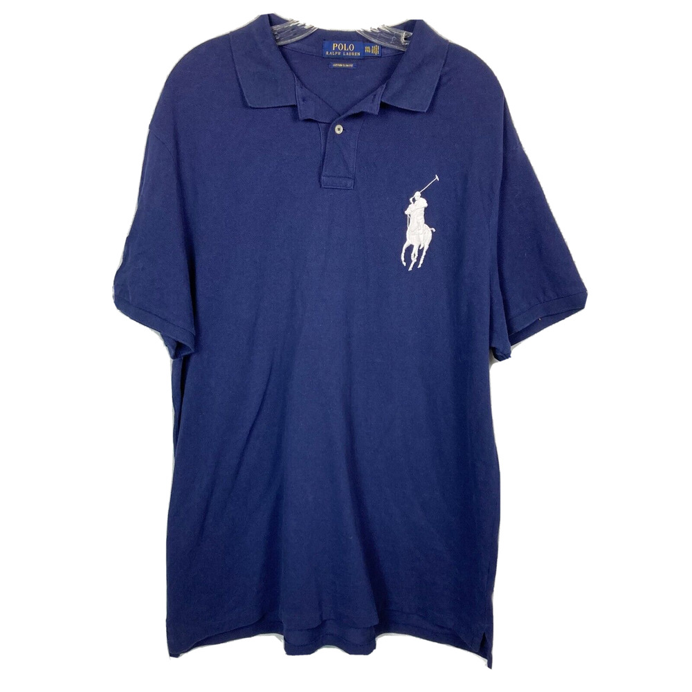 Polo Ralph Lauren Shirt Sz XXL Mens Navy Blue Big Pony Logo Custom Slim‎ Fit